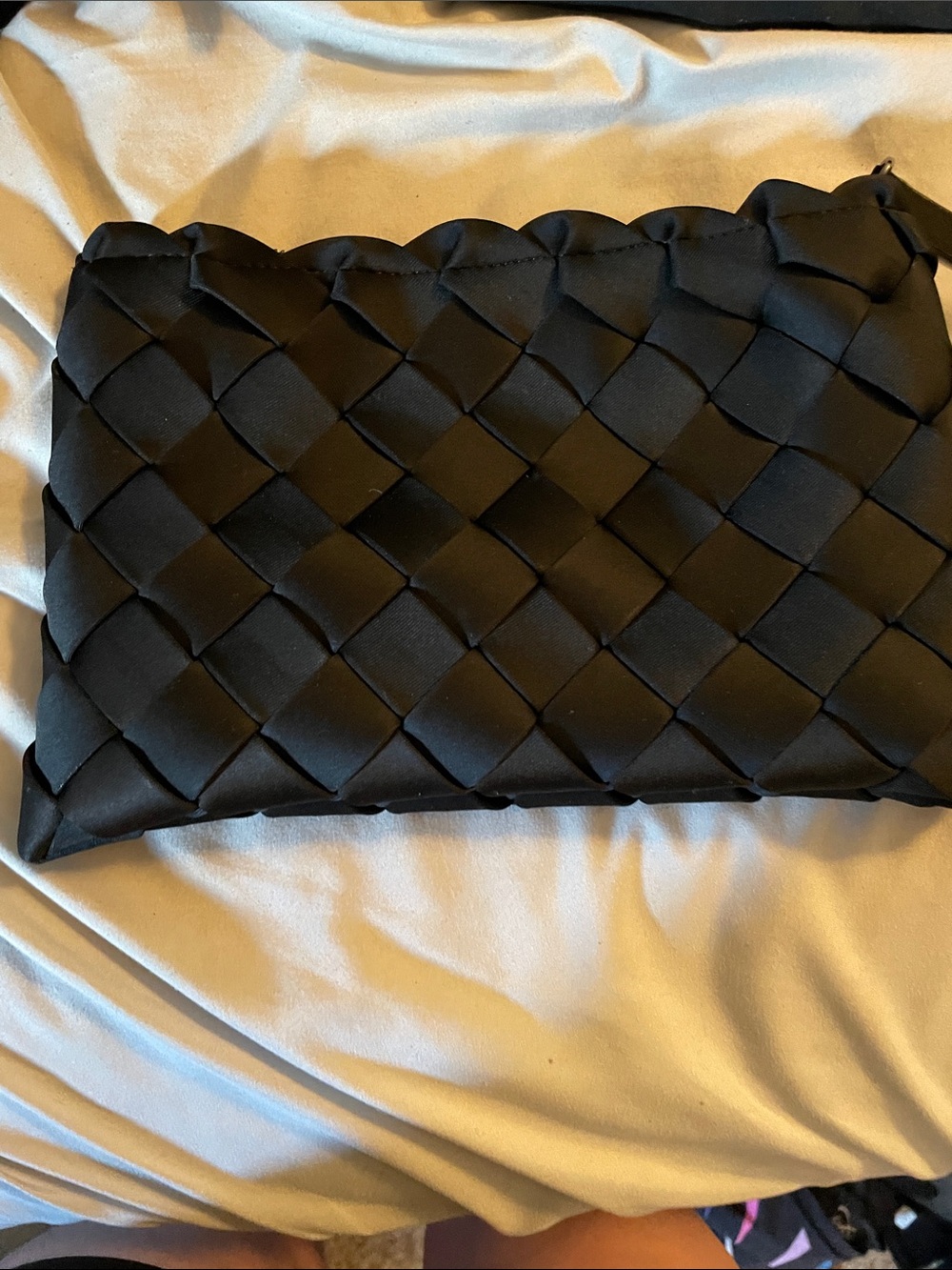 Naghedi Black Woven Satin Wristlet Clutch